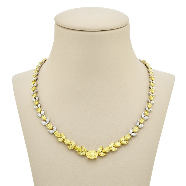 Floral Fancy Yellow & White Diamond Necklace - Image 2