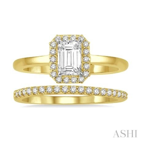Emerald Shape Halo Diamond Wedding Set - Image 2