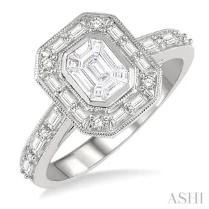 Pie Cut Emerald Halo Fusion Diamond Engagement Ring