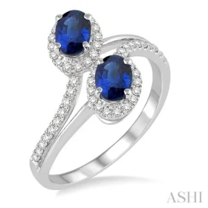 Oval Shape 2 Gemstone & Halo Diamond Fashion Ring