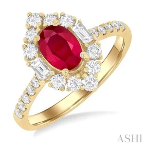 Oval Shape Gemstone & Halo Diamond Ring