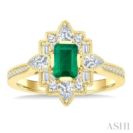 Emerald Shape Art Deco Gemstone & Diamond Fashion Ring - Image 2