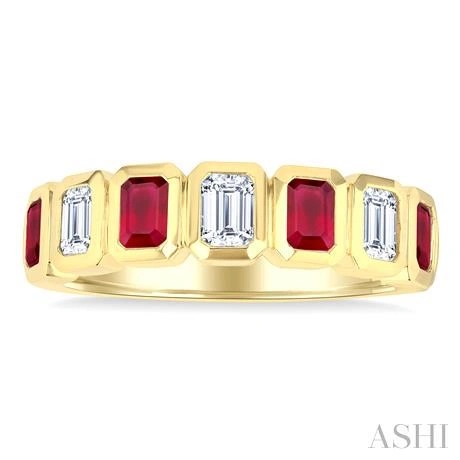 7 Alternate Emerald Shape Gemstone & Diamond Fashion Band - Image 2