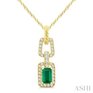 Emerald Shape Gemstone & Diamond Link Pendant