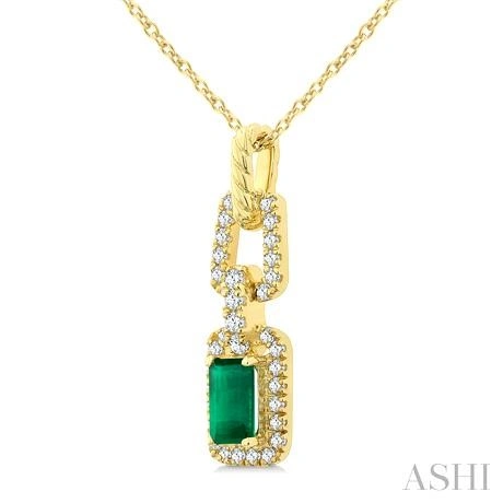 Emerald Shape Gemstone & Diamond Link Pendant - Image 2