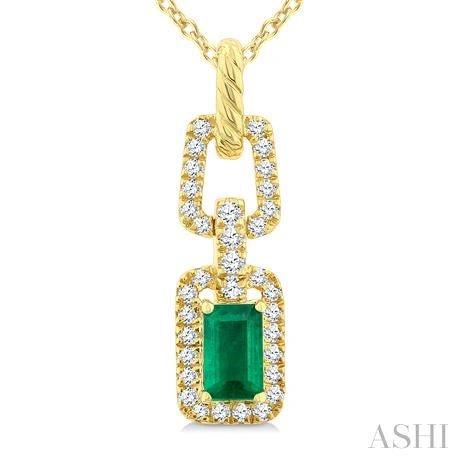 Emerald Shape Gemstone & Diamond Link Pendant - Image 3