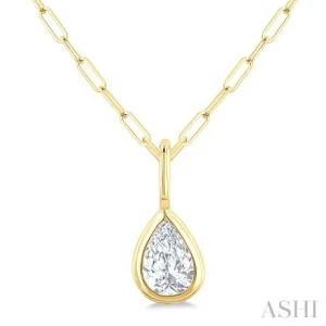 Pear Shape Bezel Set Paperclip Diamond Fashion Pendant