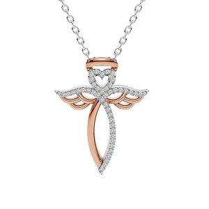 Diamond Cross Pendant 0.10 ct tw 10k Rose Gold+10k White Gold