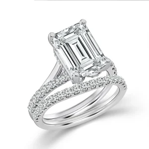 Diamond Bridal Set 0.75 ct tw Center Emerald 14k White Gold