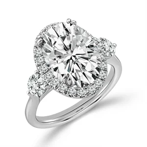 Diamond 3-Stone Ring 1 ct tw Center Oval 14k White Gold